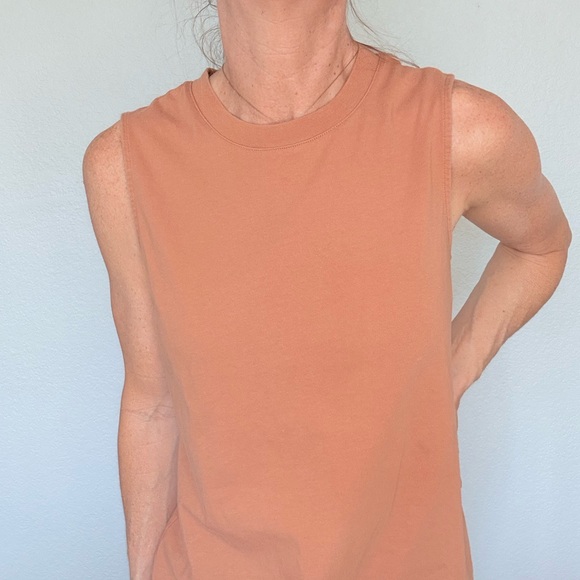 Organic Cotton Crewneck Tank Midi Dress Tan Sz Small - Picture 5 of 6
